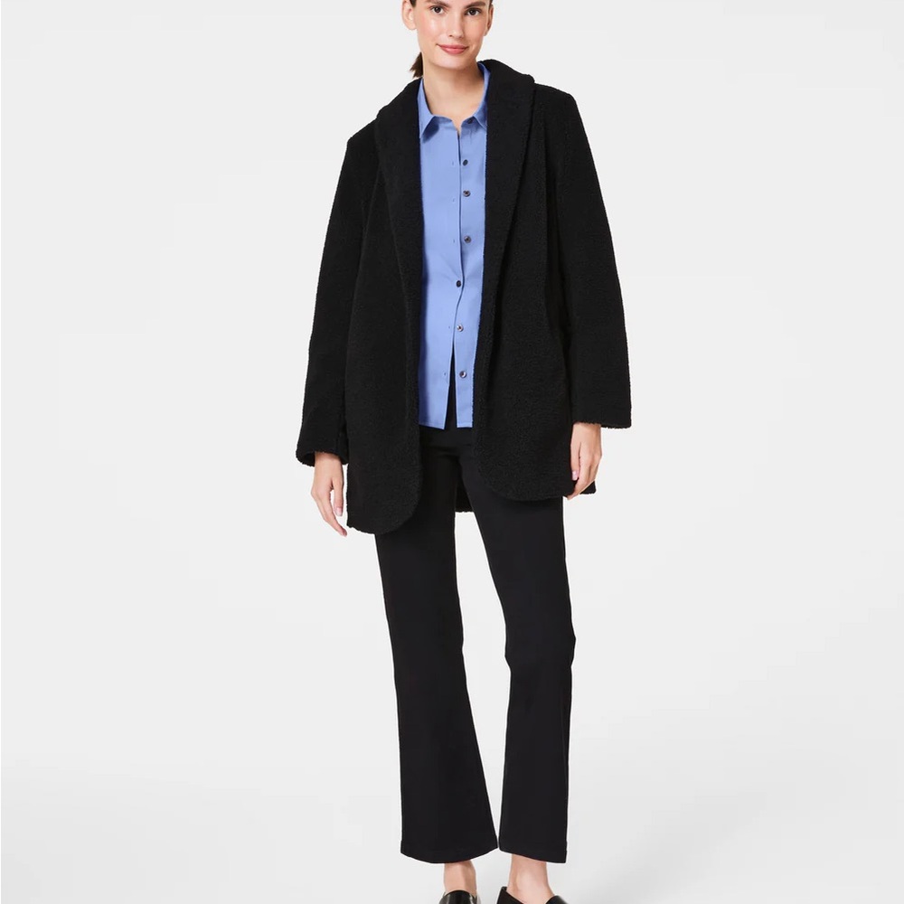 SPANX Fleece Shawl Jacket in Size 1X Cozy All Season Classic Black New w…